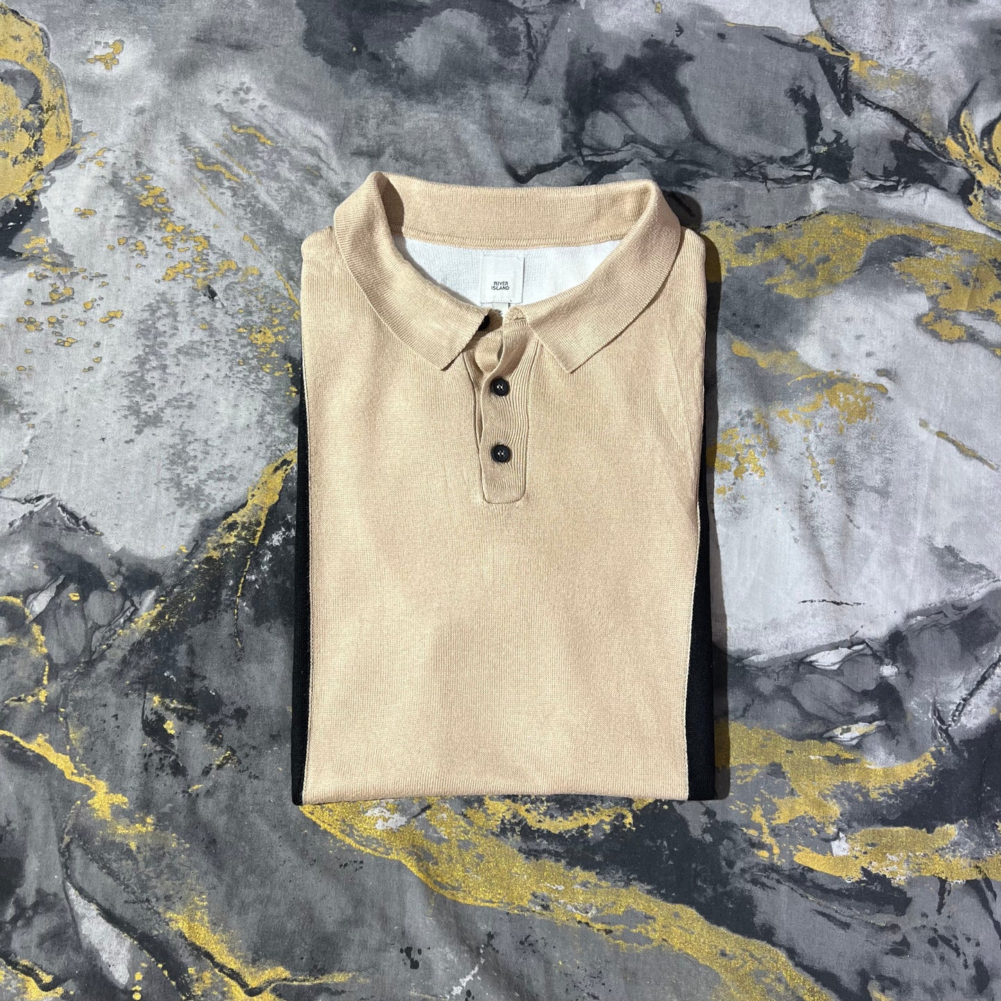 Silk Cotton Beige/White Knitted Polo