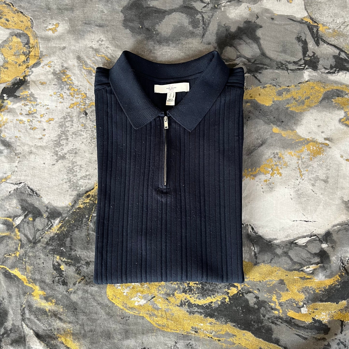 Dark Blue Ribbed Zipper Polo