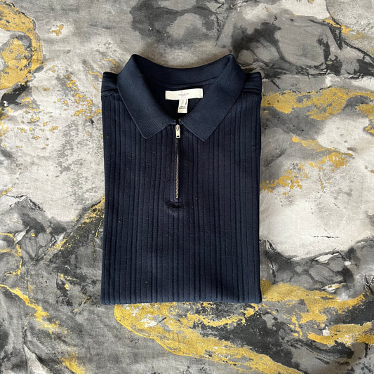Dark Blue Ribbed Zipper Polo