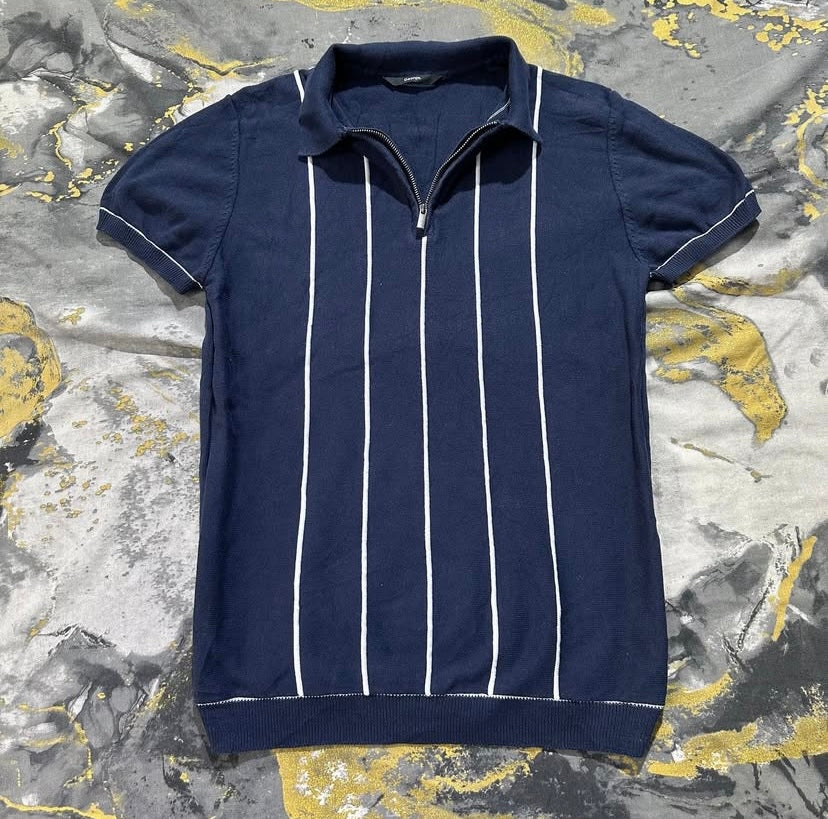 Dark Blue with White Striped Zipper Polo
