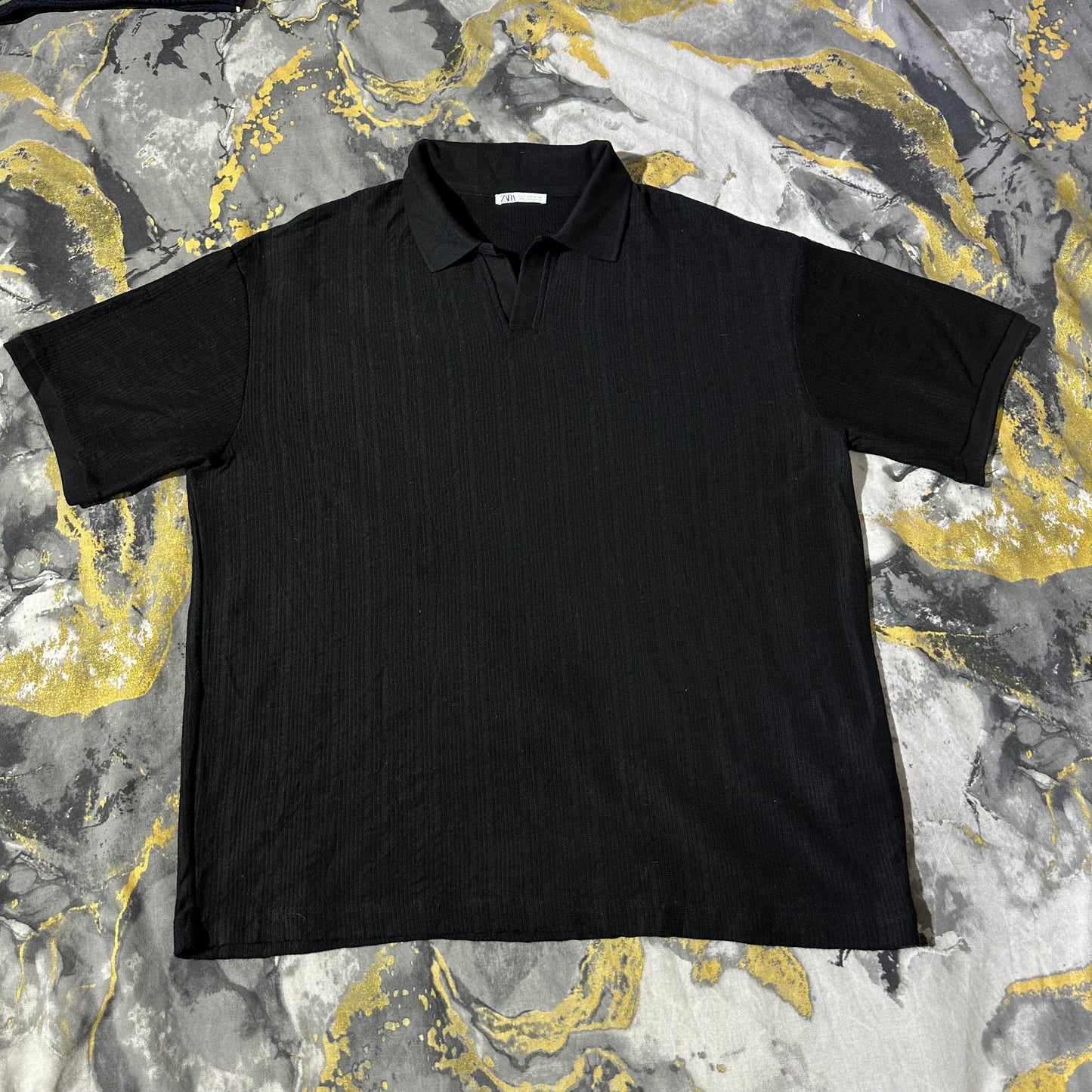 Zara Jet Black Busan Collar Knitted Polo