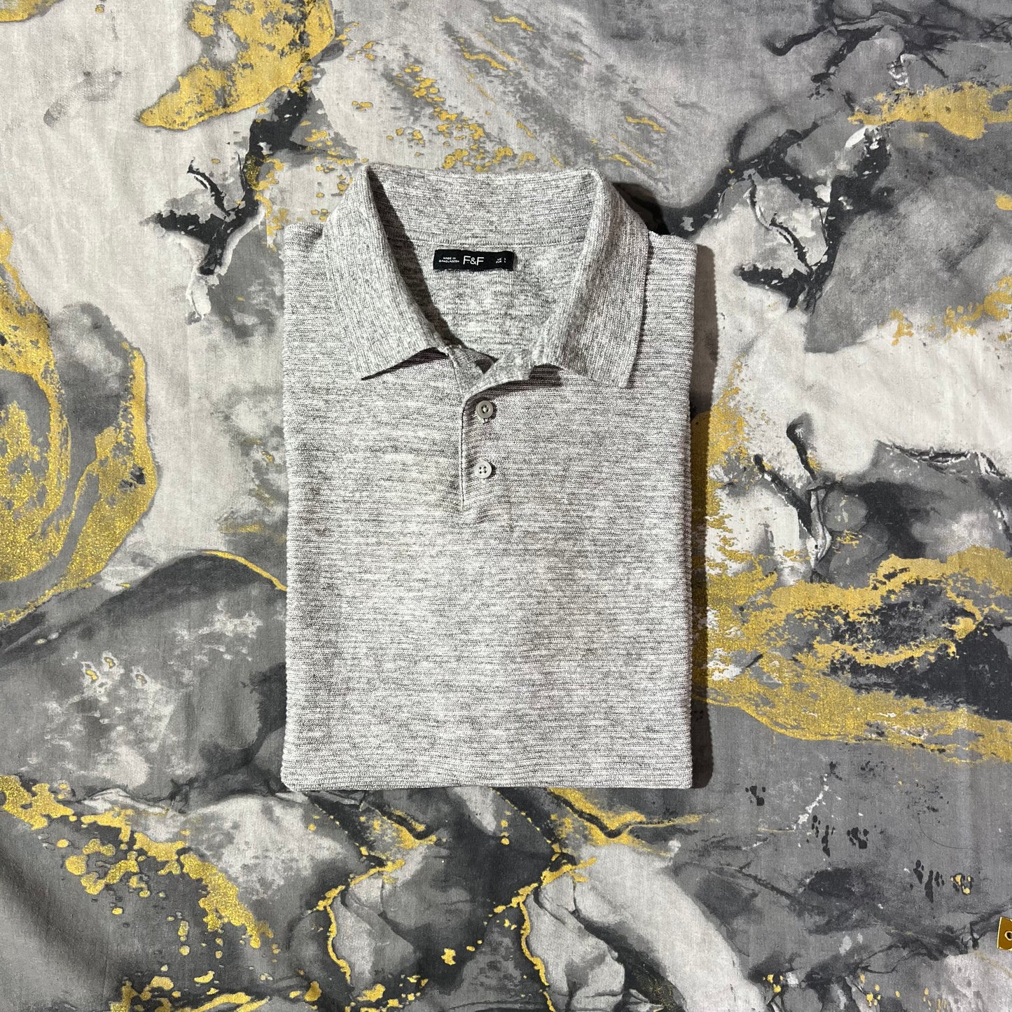 Light Gray Textured Knit Half Sleeves Polo