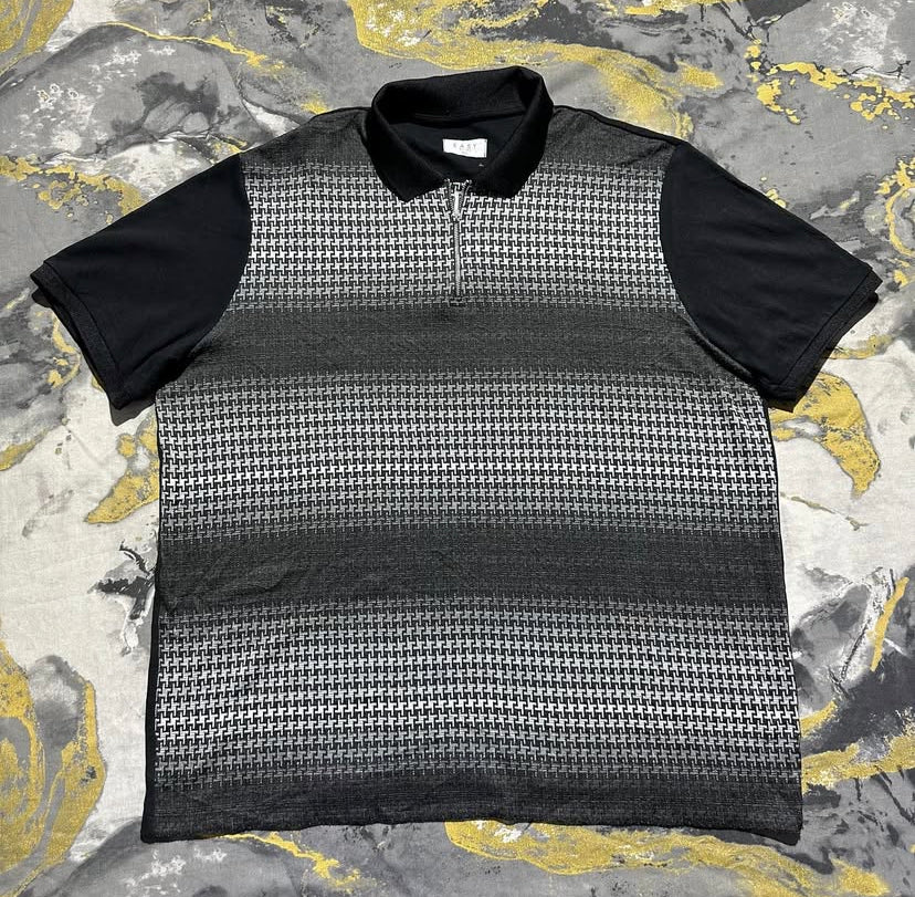 Black-White Blend Zipper Polo