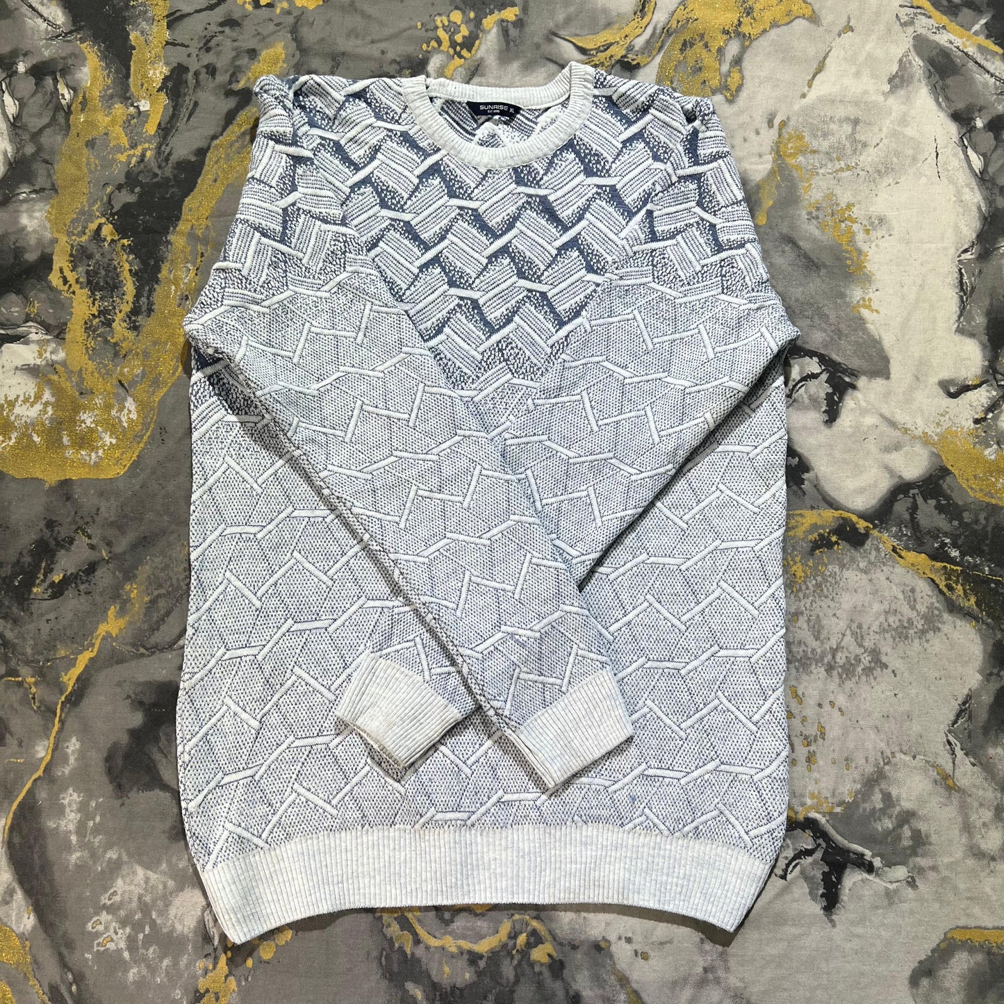 Sky Blue Geometric Pattern Knitted Sweater