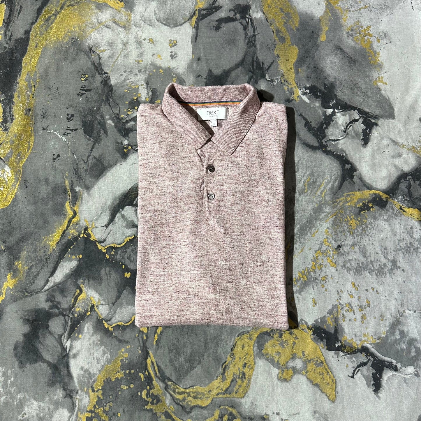 Next Soft Cotton White and Pink Thread Knitted Polo