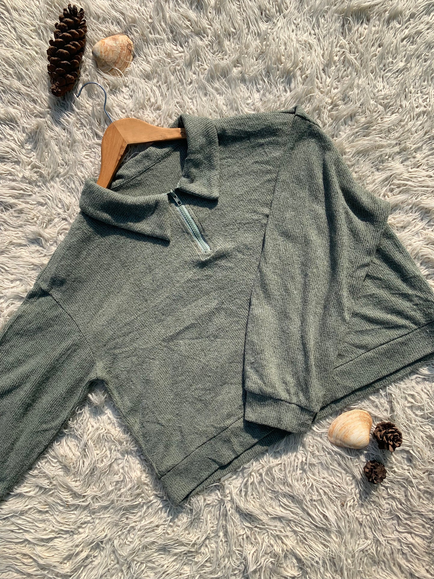 Medium Olive Green Half Ziper Sweater