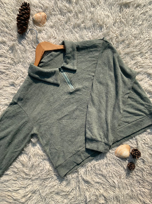 Medium Olive Green Half Ziper Sweater