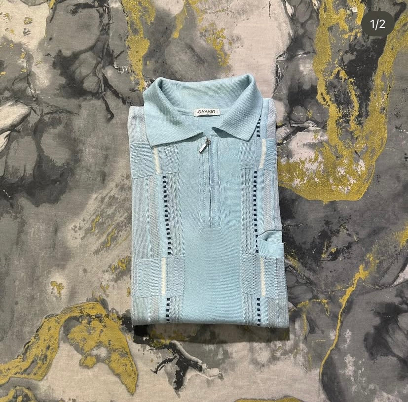 Sky-Blue Zipper Polo