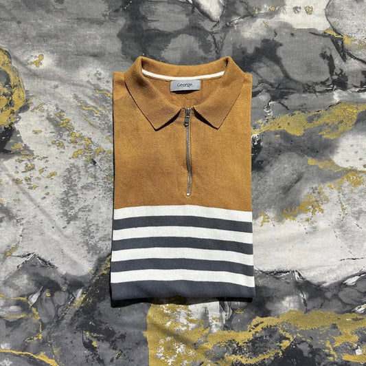 3 Toned Mastard Yellow/Gray Zipper Polo