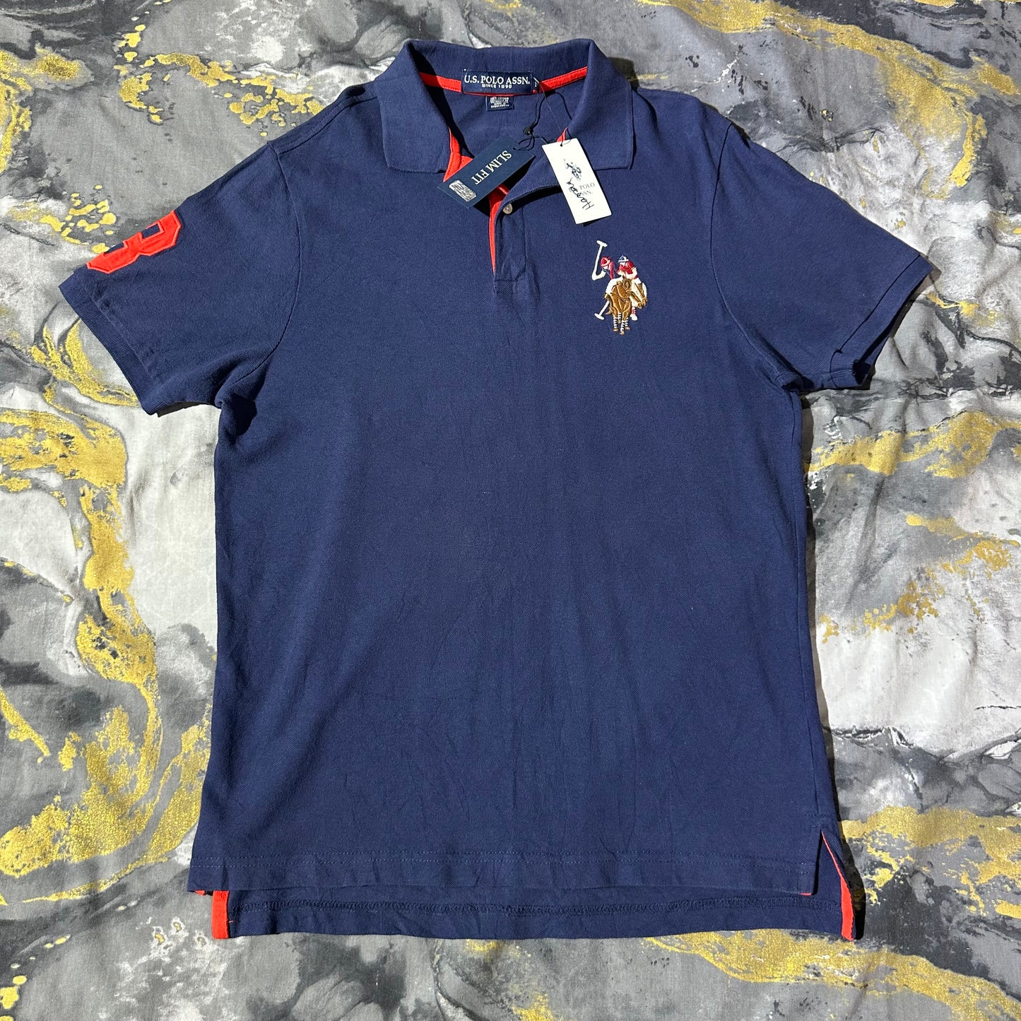 USPA Slimfit Blue Pique Cotton Polo