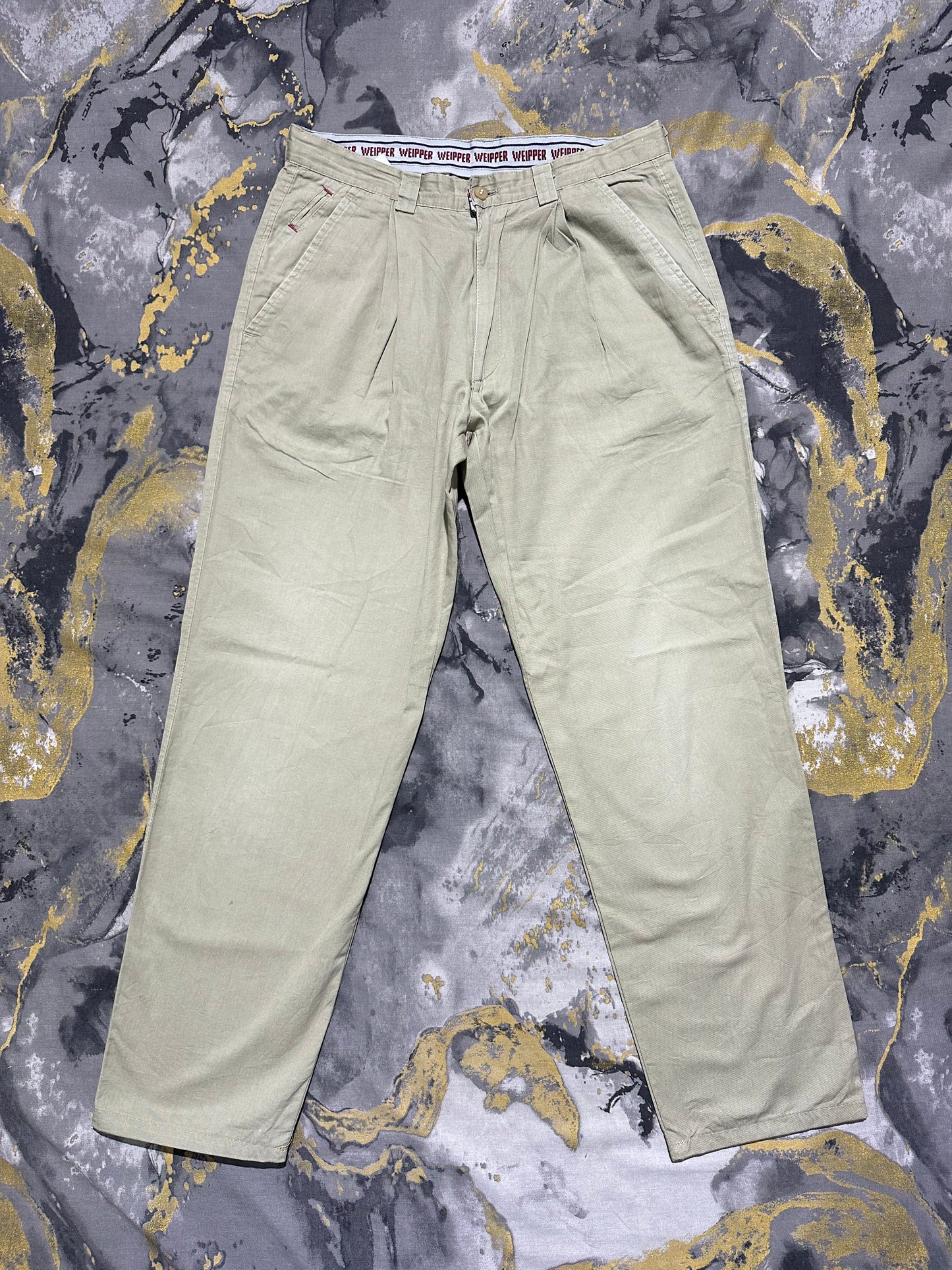 Italian Fit Beige Pleated Cotton Pants