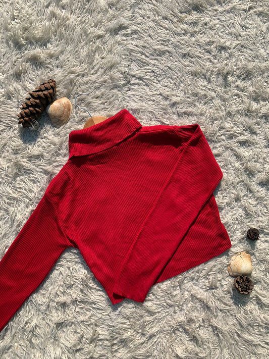 Red Ribed Mock Neck