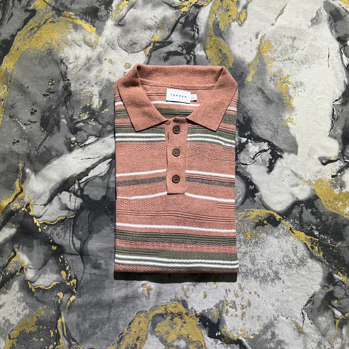 Topman Peach Stripes Cotton Knitted Polo