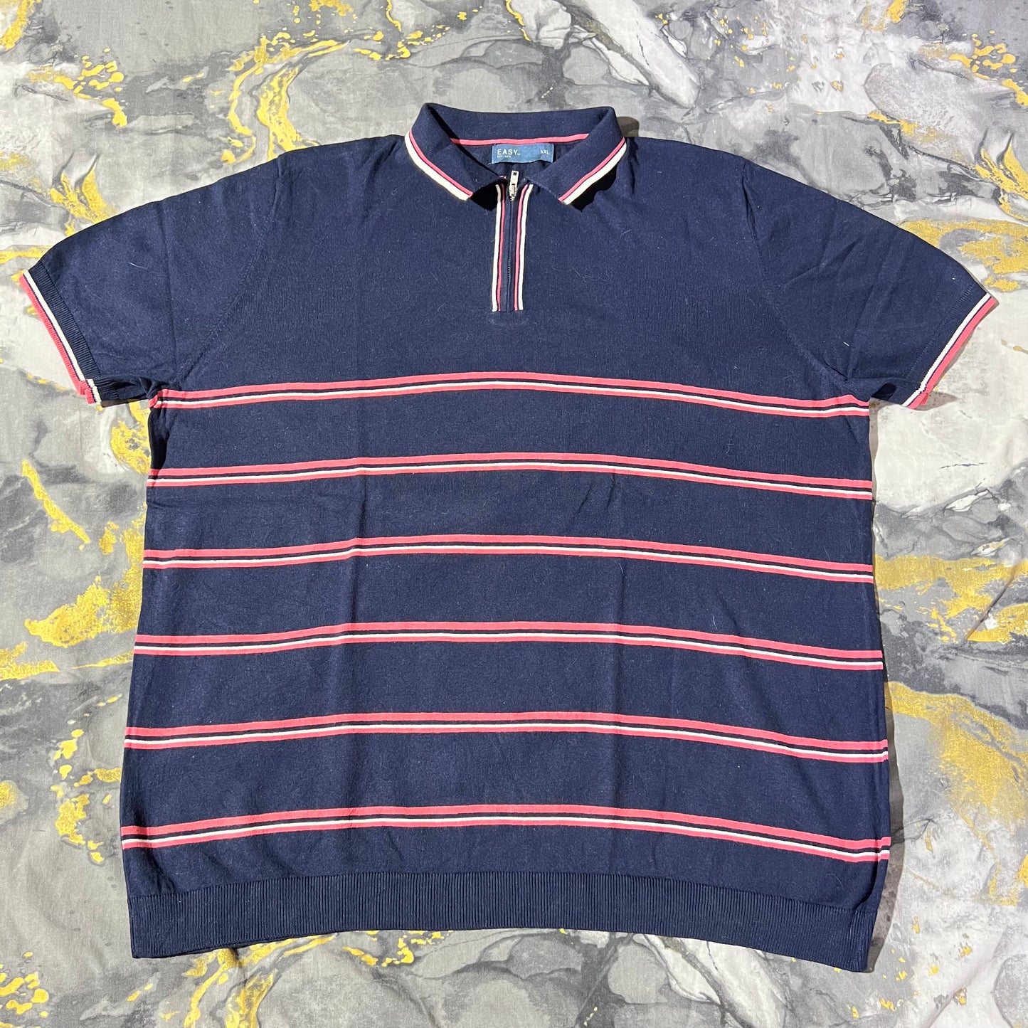 Blue Pink Stripped Zipper Knitted Polo