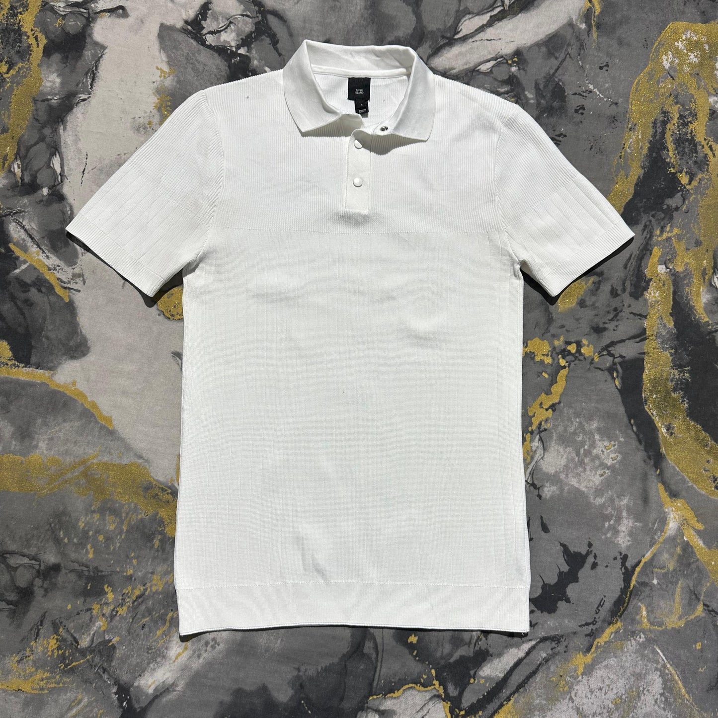 White Ribbed Pattern Slim Fit Polo