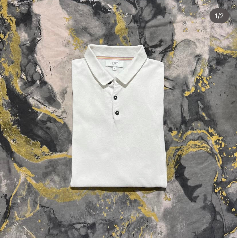 NEXT Soft Cotton Solid White Zipper Polo