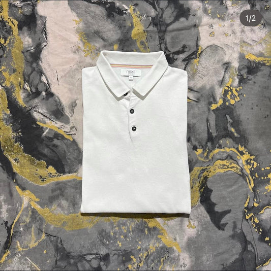 NEXT Soft Cotton Solid White Zipper Polo