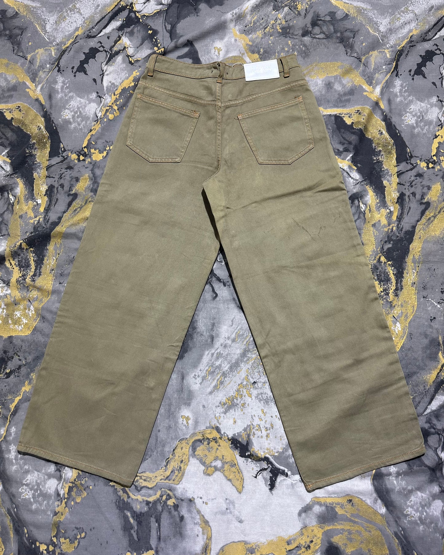 BOOHOO MAN Light Olive Green Cotton Baggy Jeans