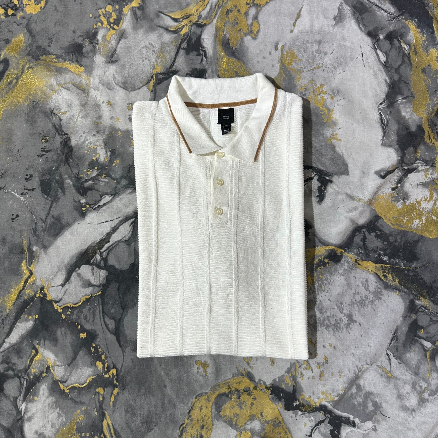 White Stripped Knitted Polo