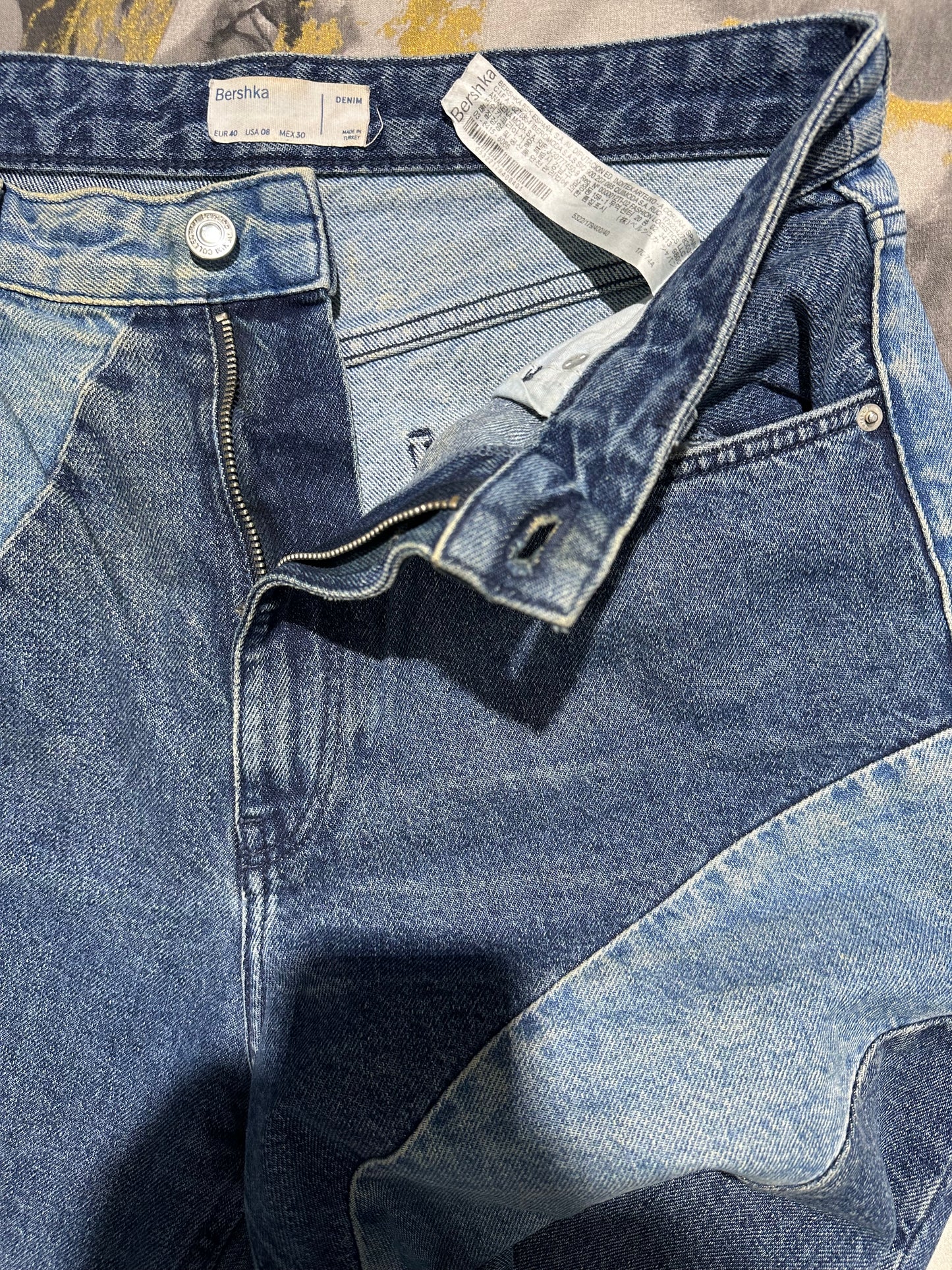 BERSHKA Multi Pattern Two Toned Denim Jeans