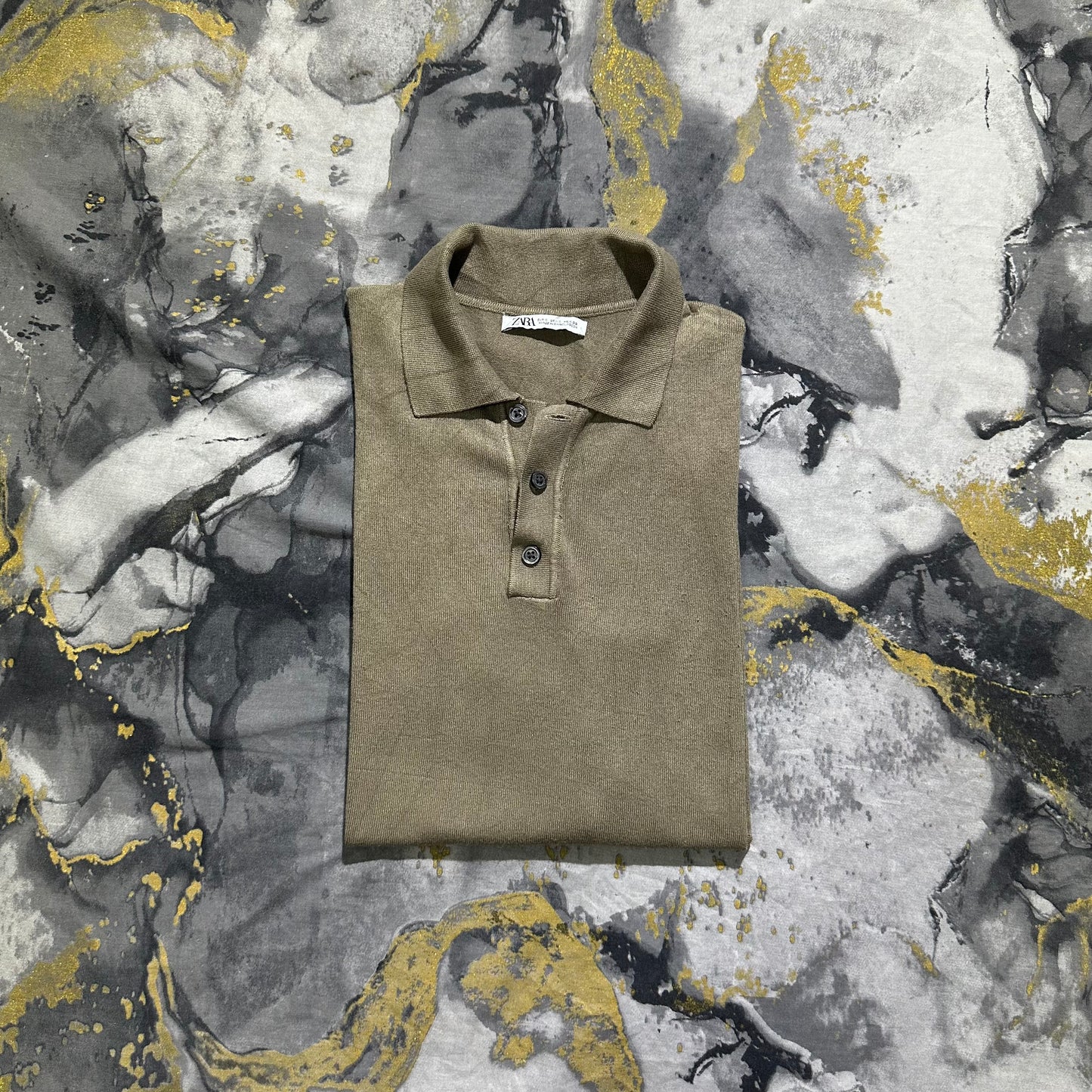Zara Coffee Silk Cotton Knitted Buttoned Polo