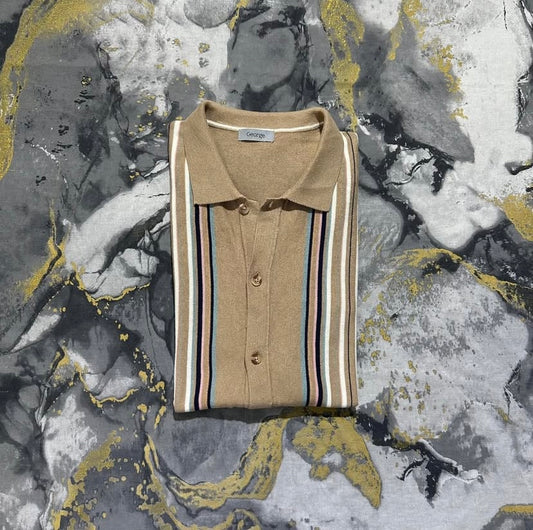 Brown Striped Button Down Polo