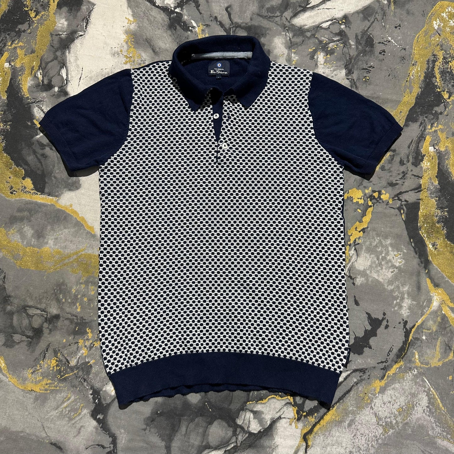 Navy-Blue with White dotted Patterned Polo