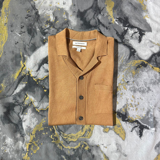 Brown Luxury Cotton Hapf Sleeves Buttoned Down