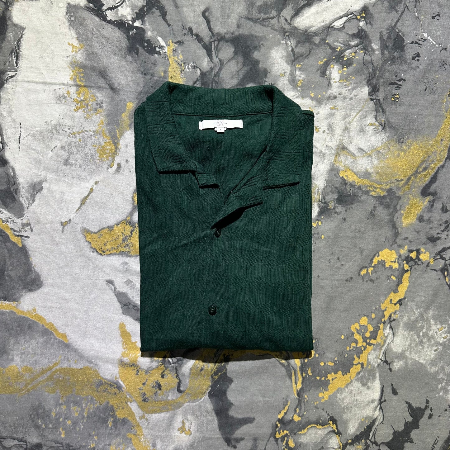 River Island Dark Green Cuban Collar Half Sleeves Buttoned Down
