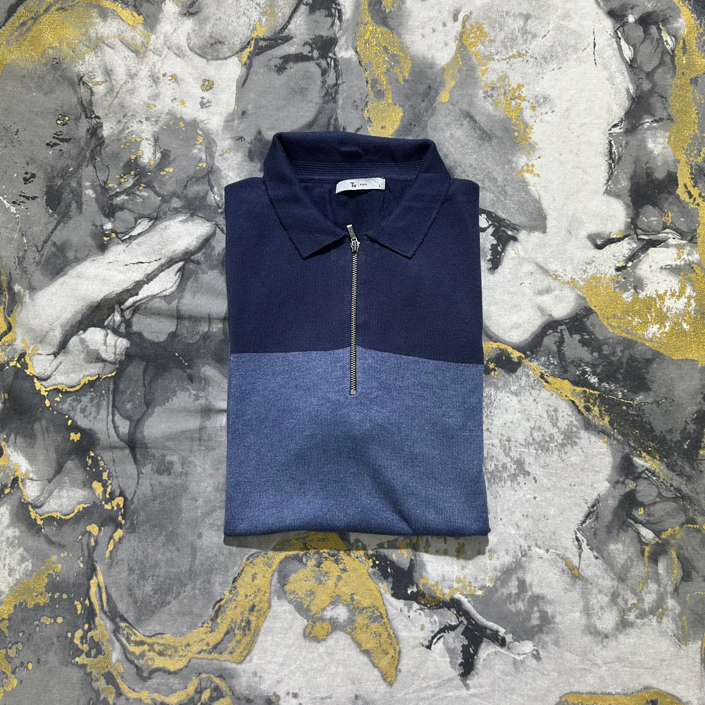 TU Two Toned Soft Cotton Zipper Knitted Polo