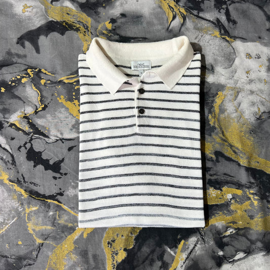 White/Black Lines Pattern Knitted Polo