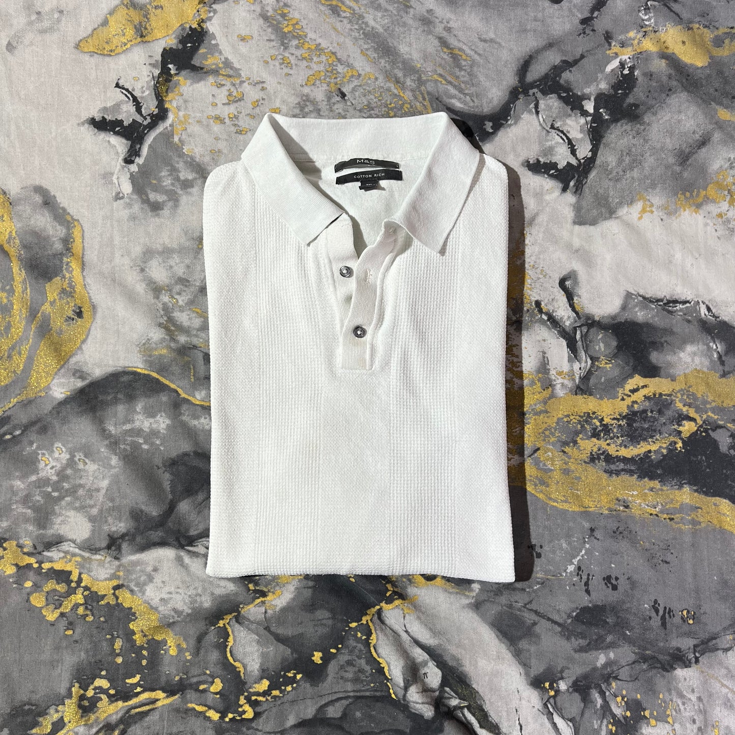 White Waffle Knit Textured Polo