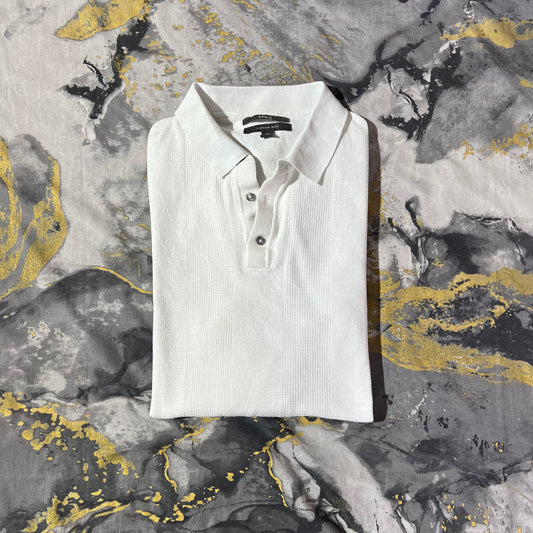 White Waffle Knit Textured Polo