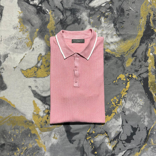 Pink Waffle Knit Cotton Polo