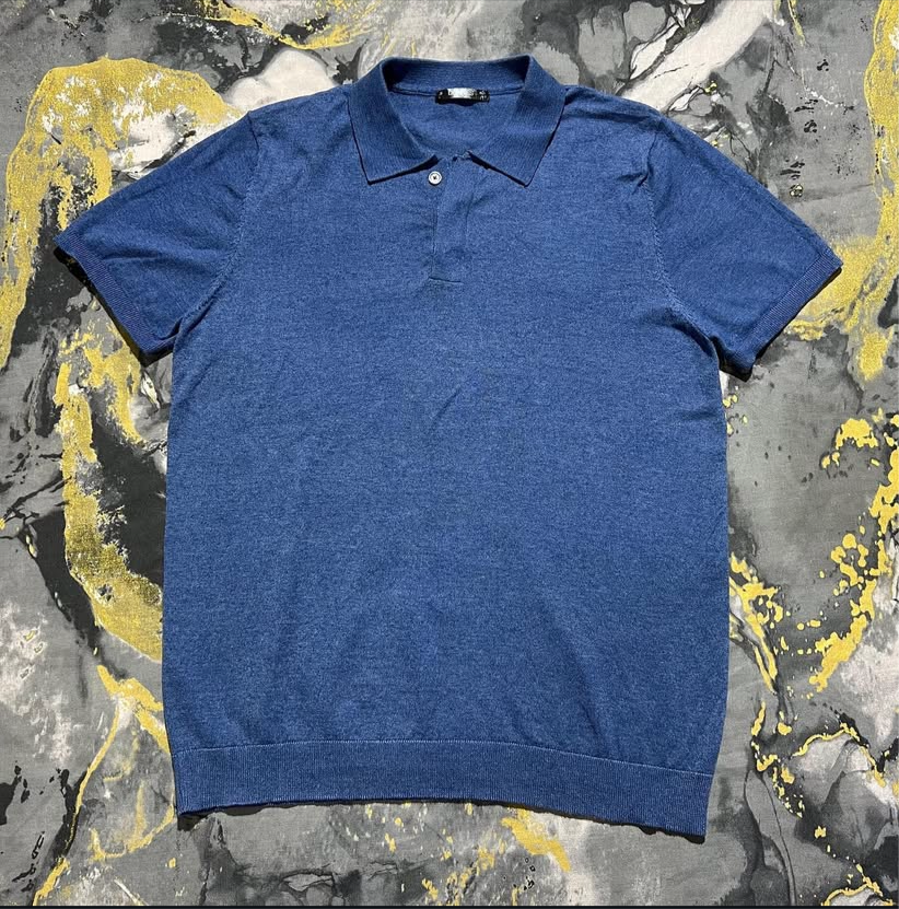 Deep Blue Buttoned Collar Knitted Polo