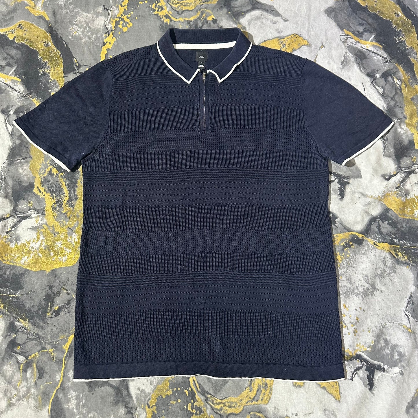 Dark Blue Patterned Knitted Polo