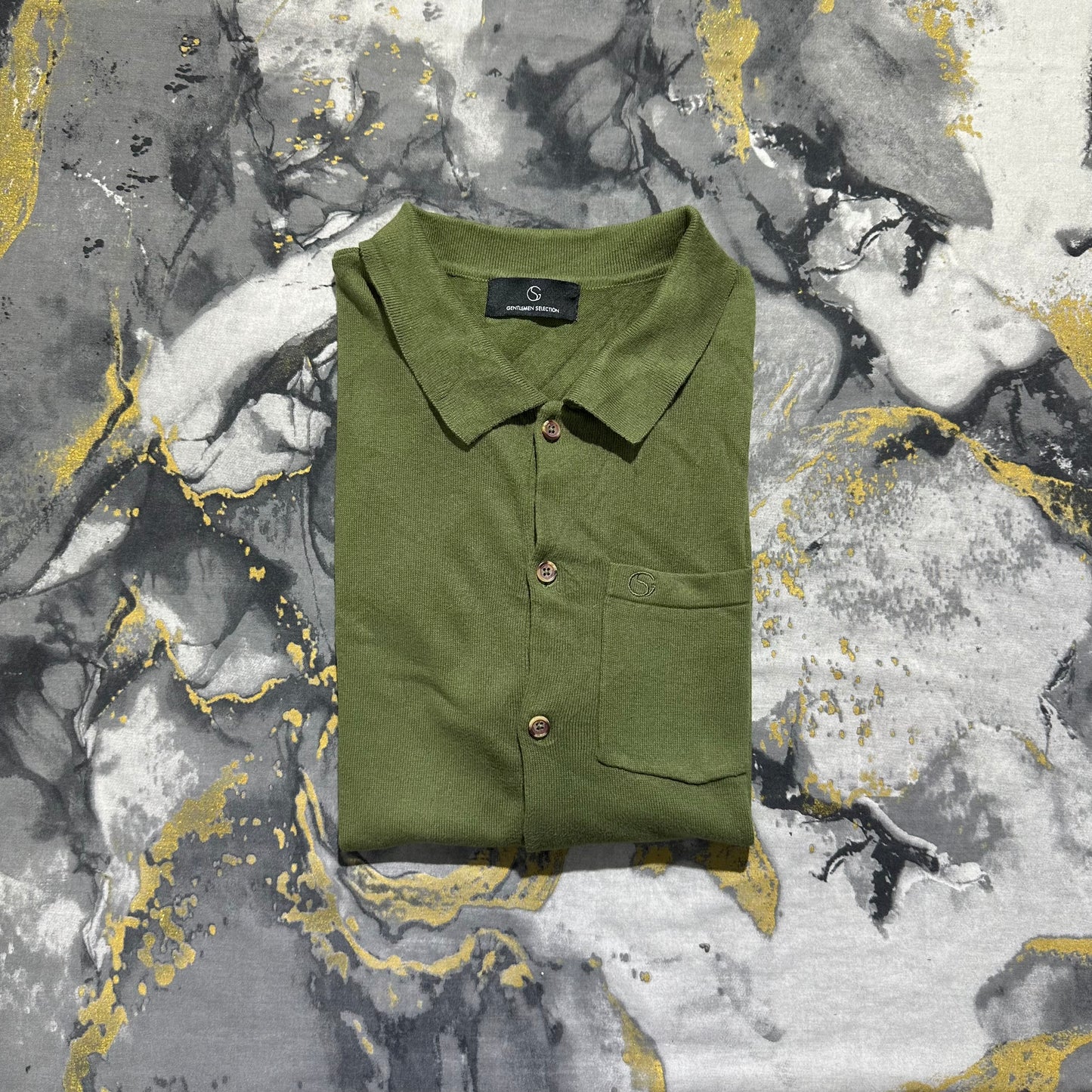 Military Green Knitted Half Sleeves Buttoned Down