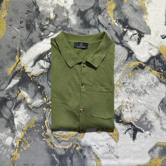 Military Green Knitted Half Sleeves Buttoned Down