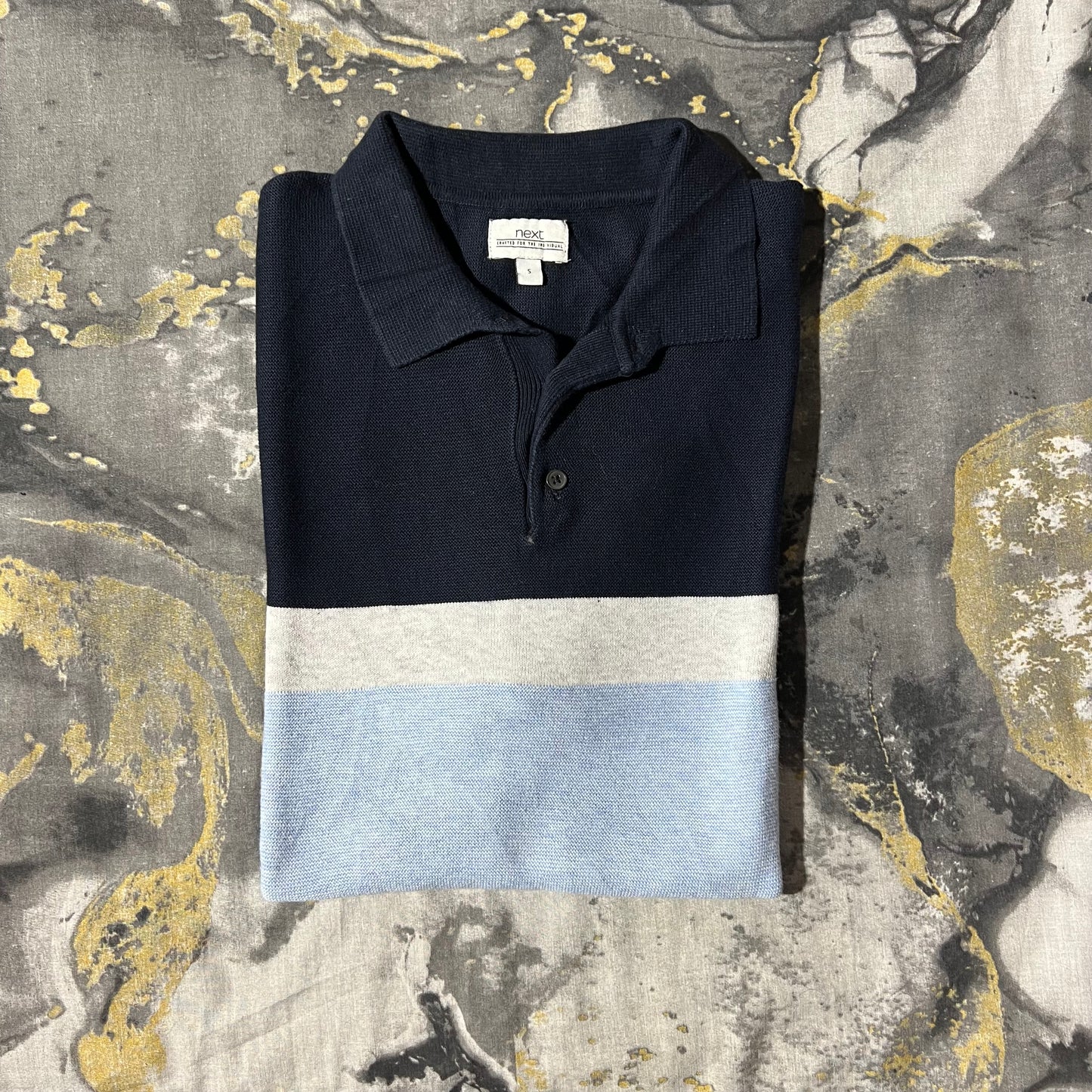 Two Toned Striped Textured Knitted Polo
