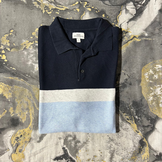 Two Toned Striped Textured Knitted Polo