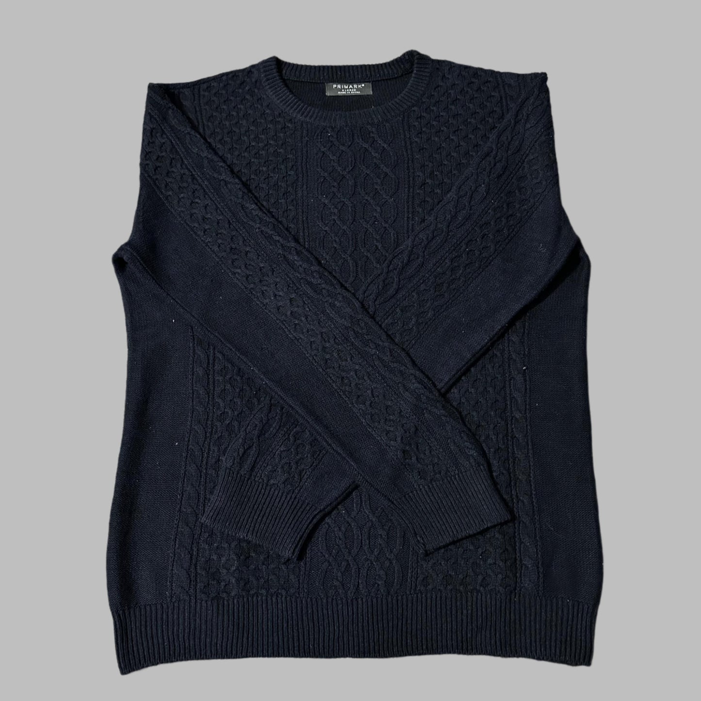 Large Dark Blue Needle Knit Patterned Sweater
