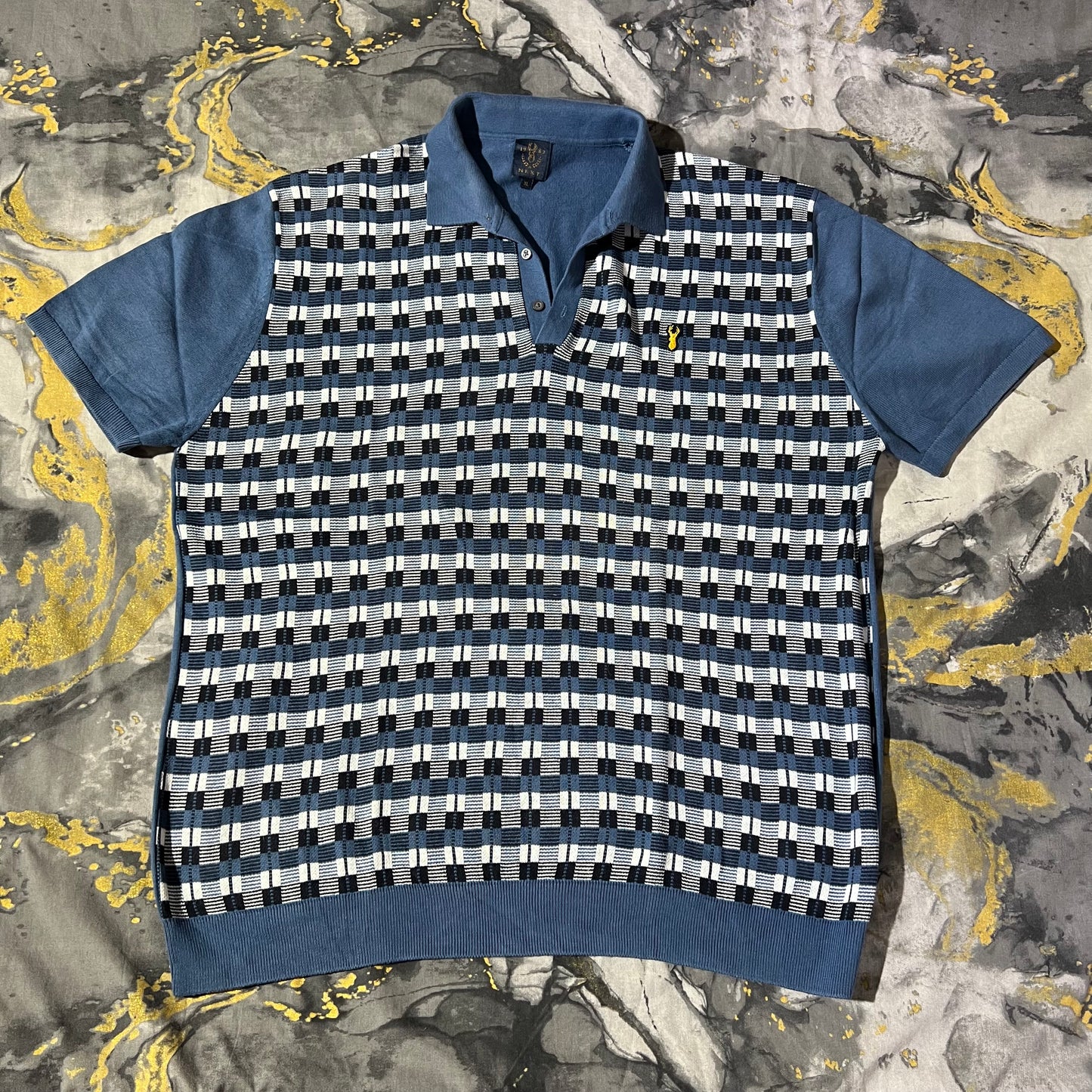 Blue Patterned Knit Luxury Cotton Polo