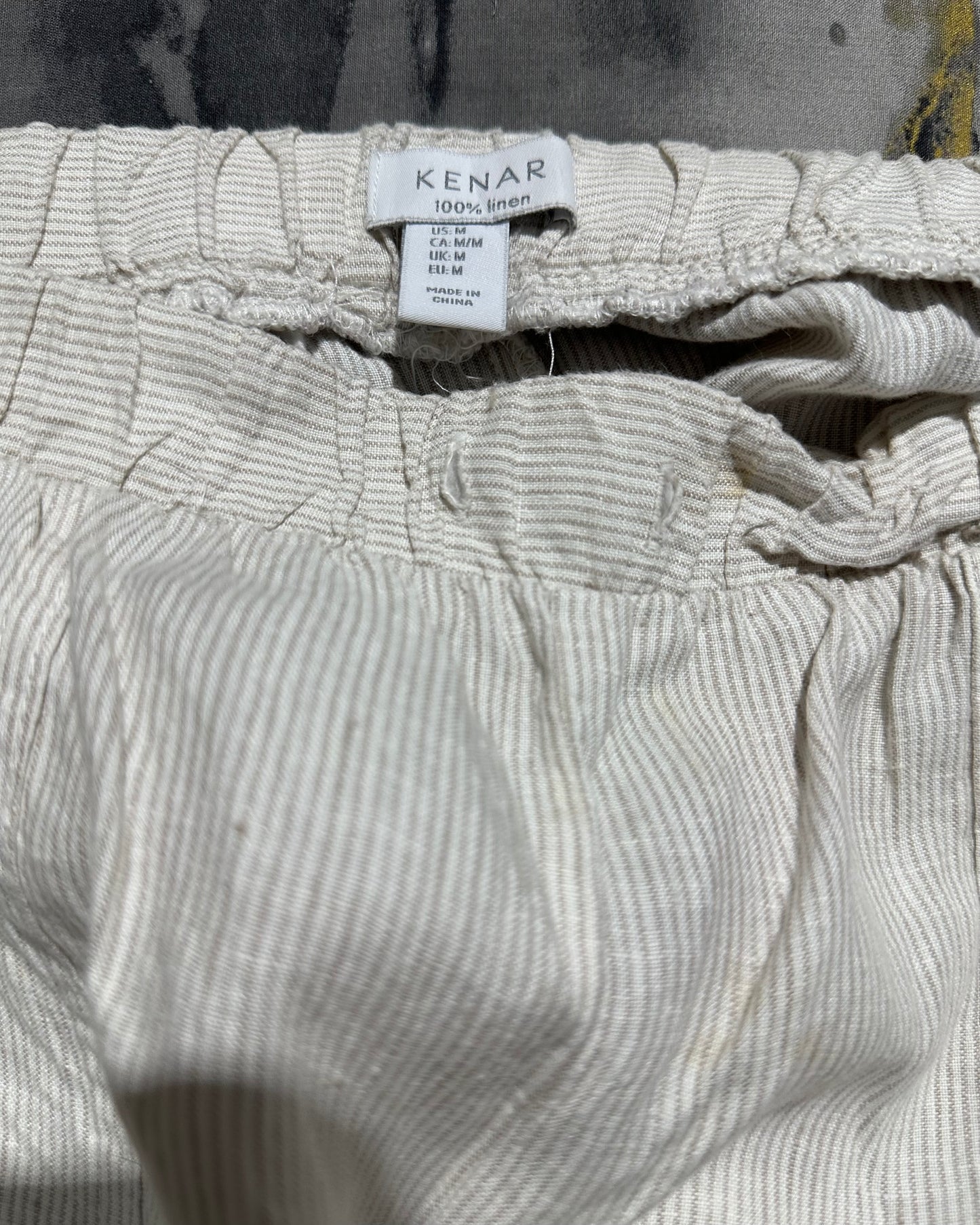 KENAR Linen Straight Fit White Stripes Pants
