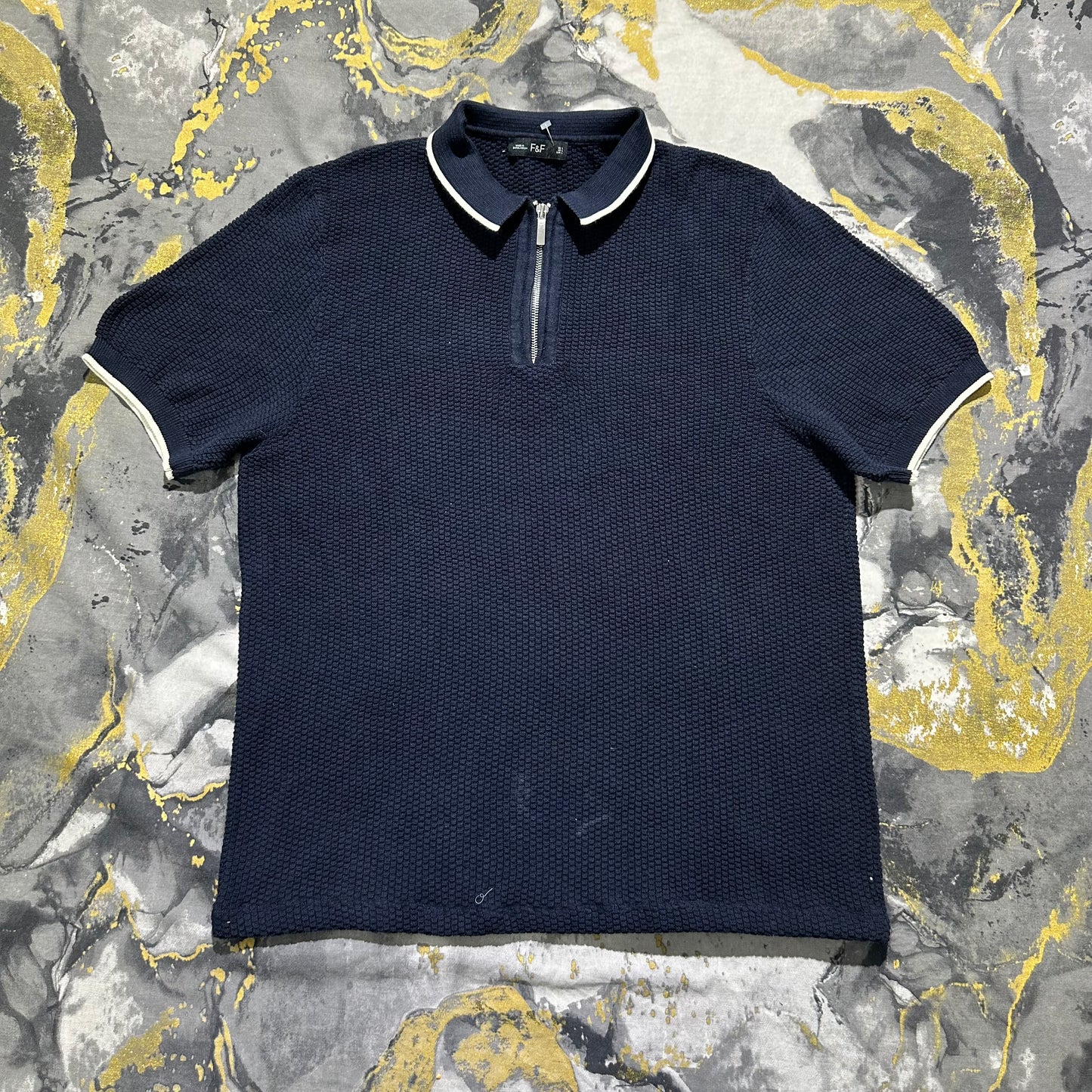 F&F Textured Patterned Knit Zipper Polo