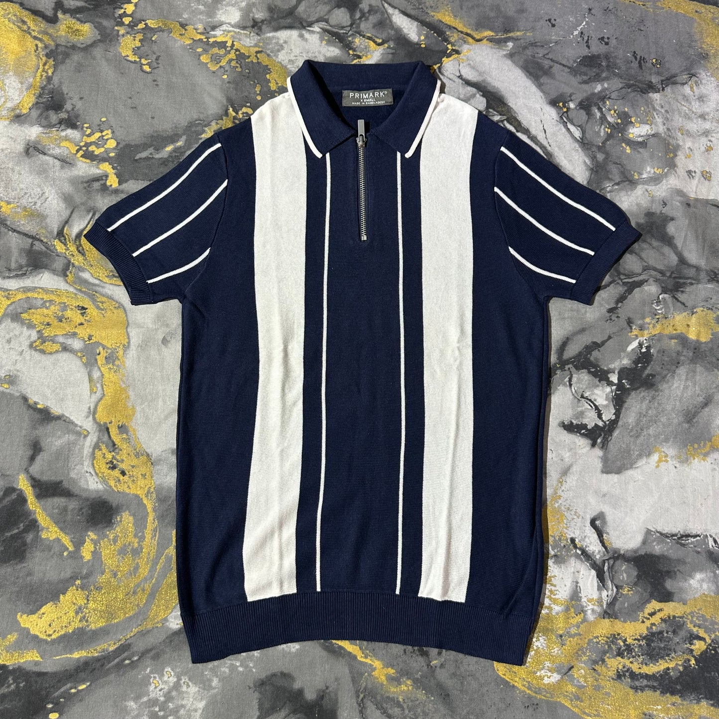 Primark Blue White Stripes Knitted Polo