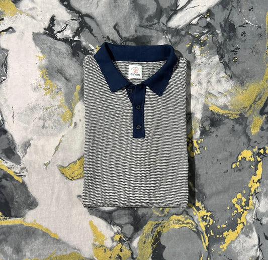 Two Toned Striped Knitted Buttoned Collar Polo