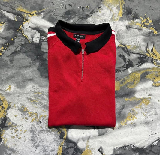 Black Collar with Red Zipper Polo