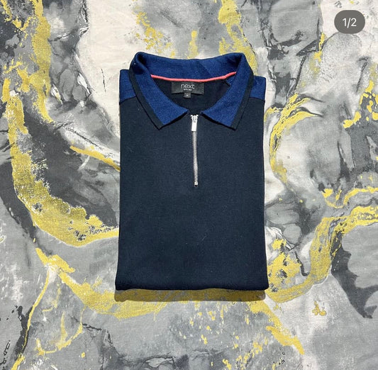 Navy-Blue Half Zipper Polo