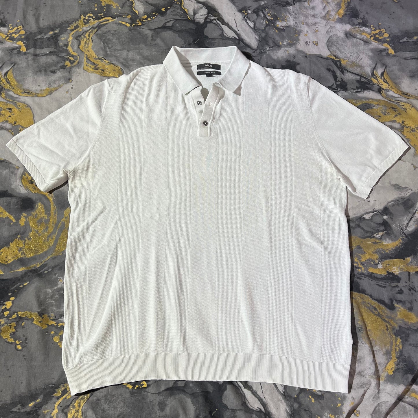 White Waffle Knit Textured Polo