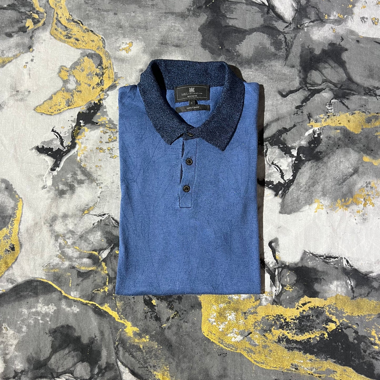 Blue Soft Cotton Blend Knitted Polo